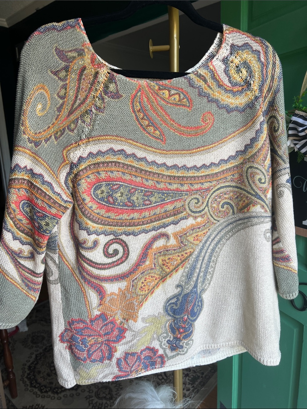 Chico's Paisley Crewneck lightweight 3/4 sleeve Sweater💕size 2/large